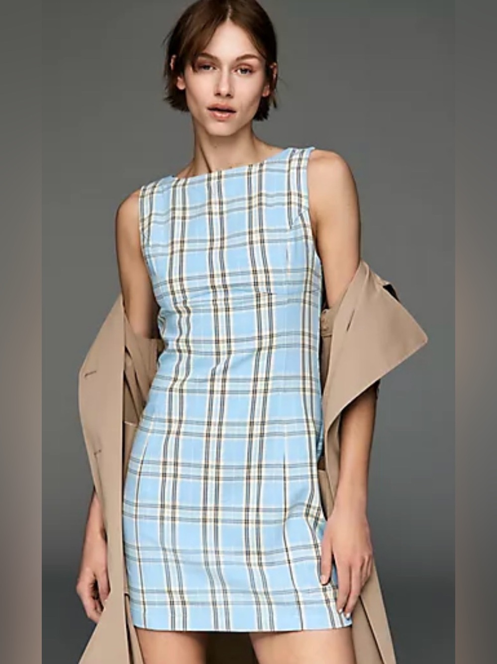 Pilcro Light Blue and Beige Plaid Sleeveless Midi Dress